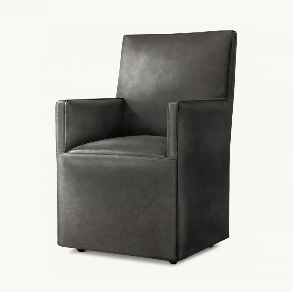 Ellison Dining Armchair – High-Back Leather Track Arm Statement Piece