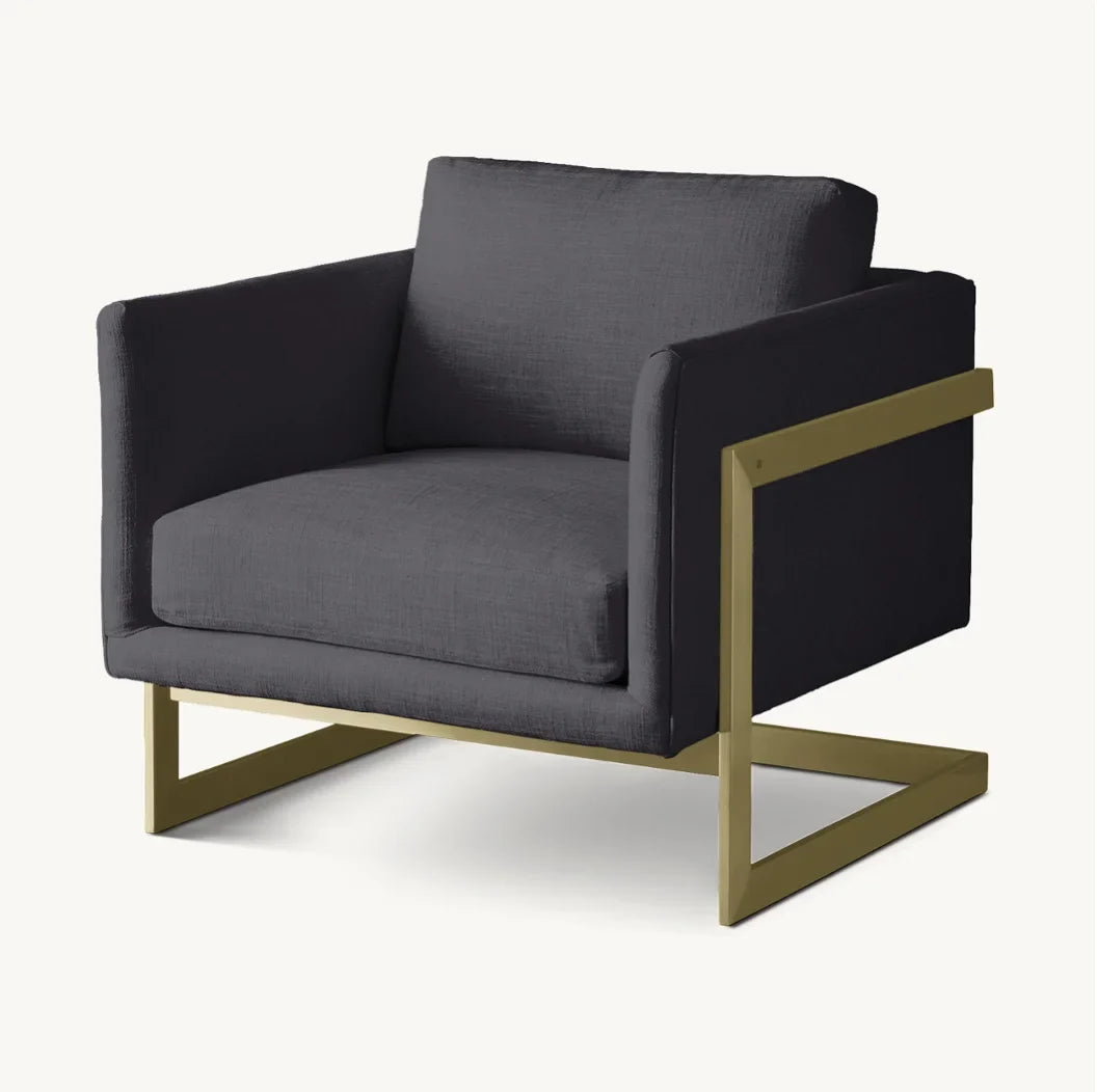 Milo Lounge Chair – Grid-Tufted Statement Piece in Brass or Polished Steel