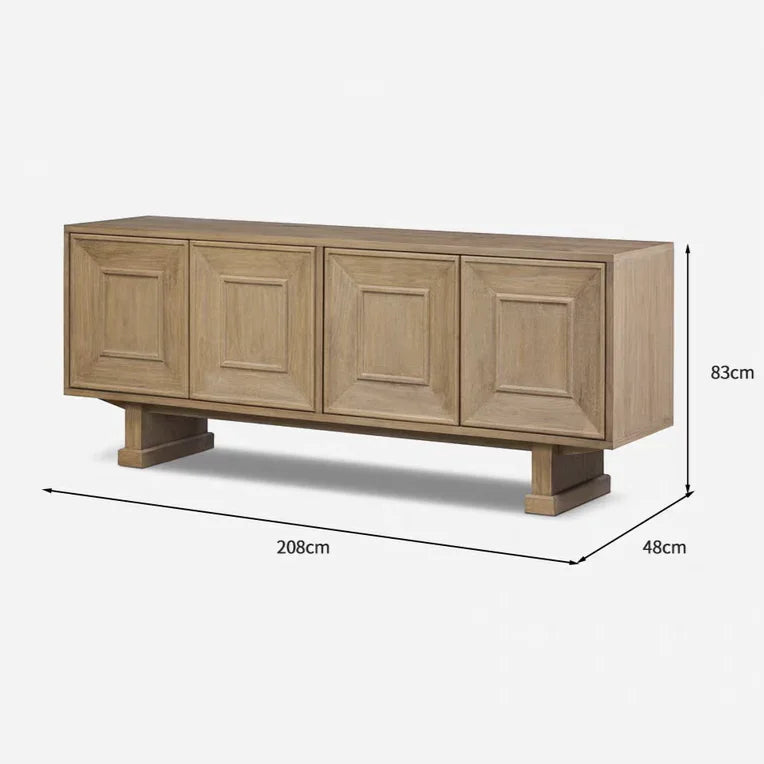 French Country 4-Drawer Sideboard 82in – Solid Birch Wood Statement Piece