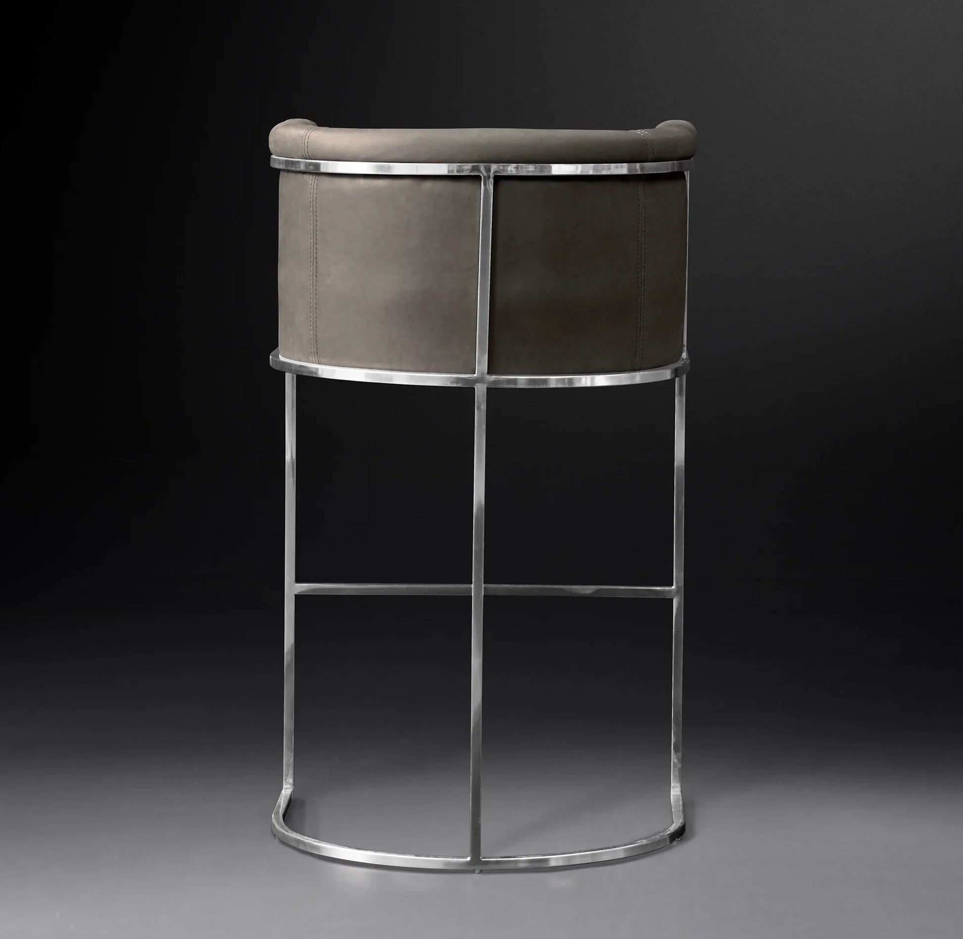 Barrel Back Bar Stool – Polished Stainless Steel & Italian Leather – Contemporary Designer Furniture