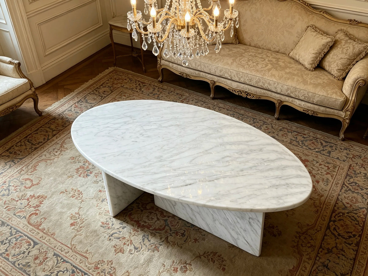 Luxury Water Drop Shape Carrara White Marble Coffee Table for Villa