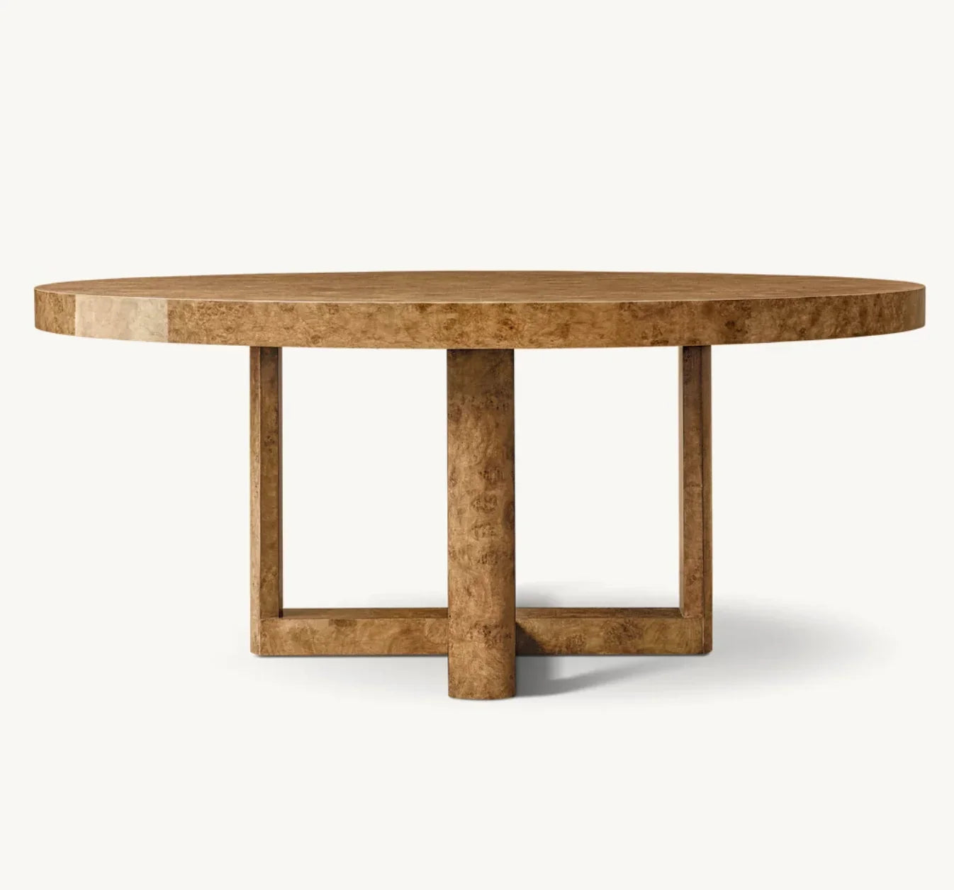 Bardot Round Dining Table – Geometric Base Burl Wood Postmodern Statement Piece