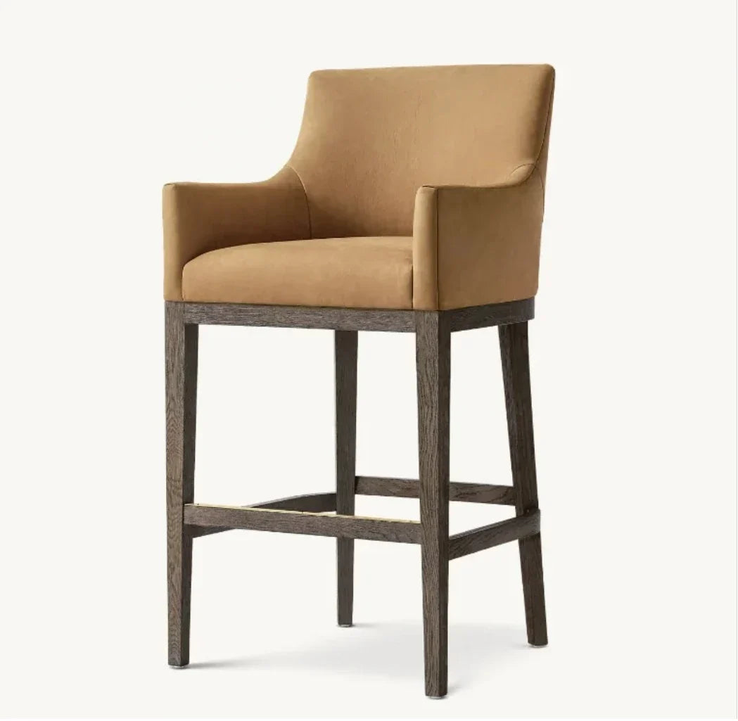 Bar & Counter Stool – Curved Back Leather & Oak Morgen Contemporary