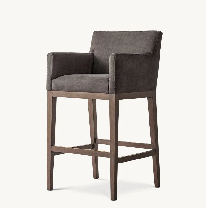 Morgen Track Arm Bar Stool – Contemporary Leather Oak Designer Furniture