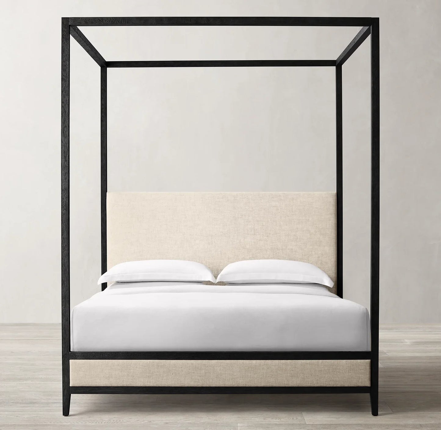 French Contemporary Fabric Panel Canopy Bed – Oak Design Piece | 1600851081158