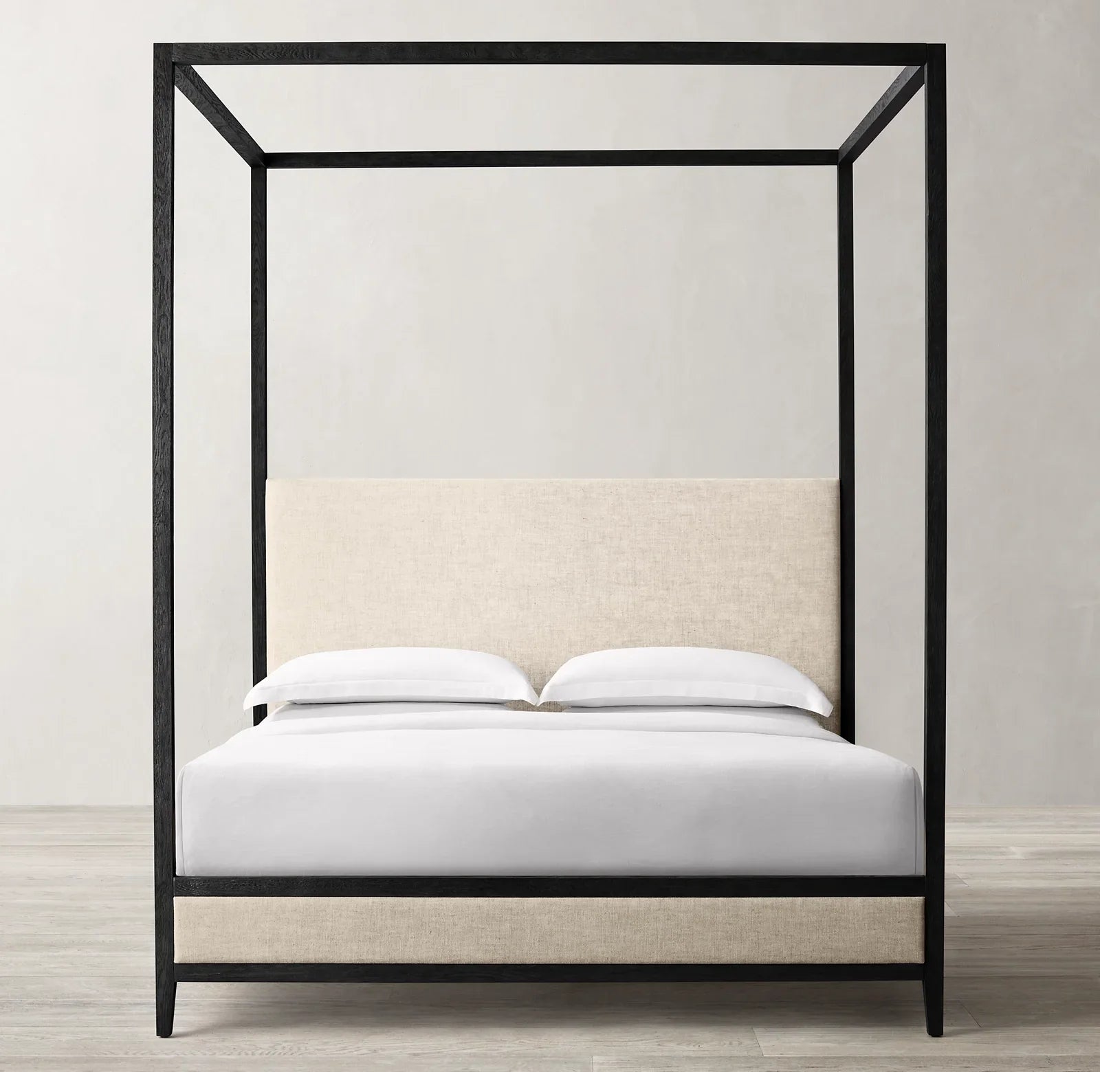 French Contemporary Fabric Panel Canopy Bed – Oak Design Piece | 1600851081158