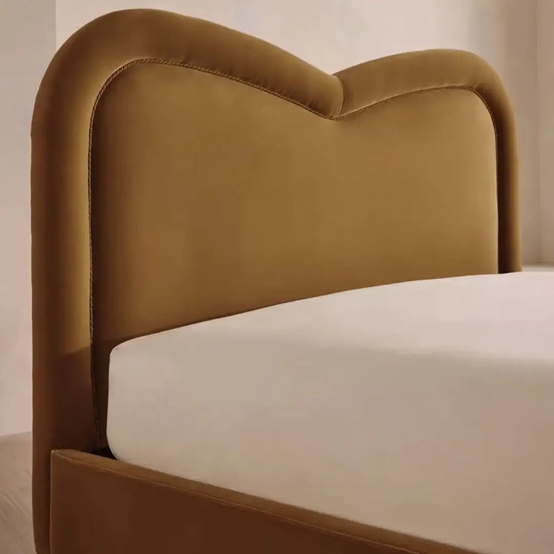 Upholstered Bed – Irregular Soft Package Headboard in Velvet – Mid-Century Style