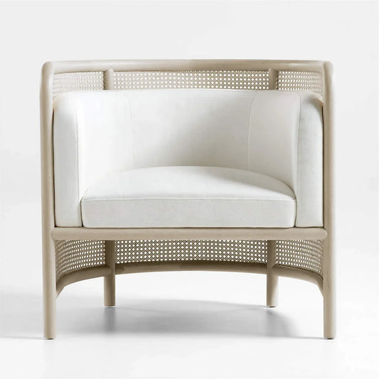 Barrel Chair – Cane Back Accent Chair in White Wash Oak Statement Piece
