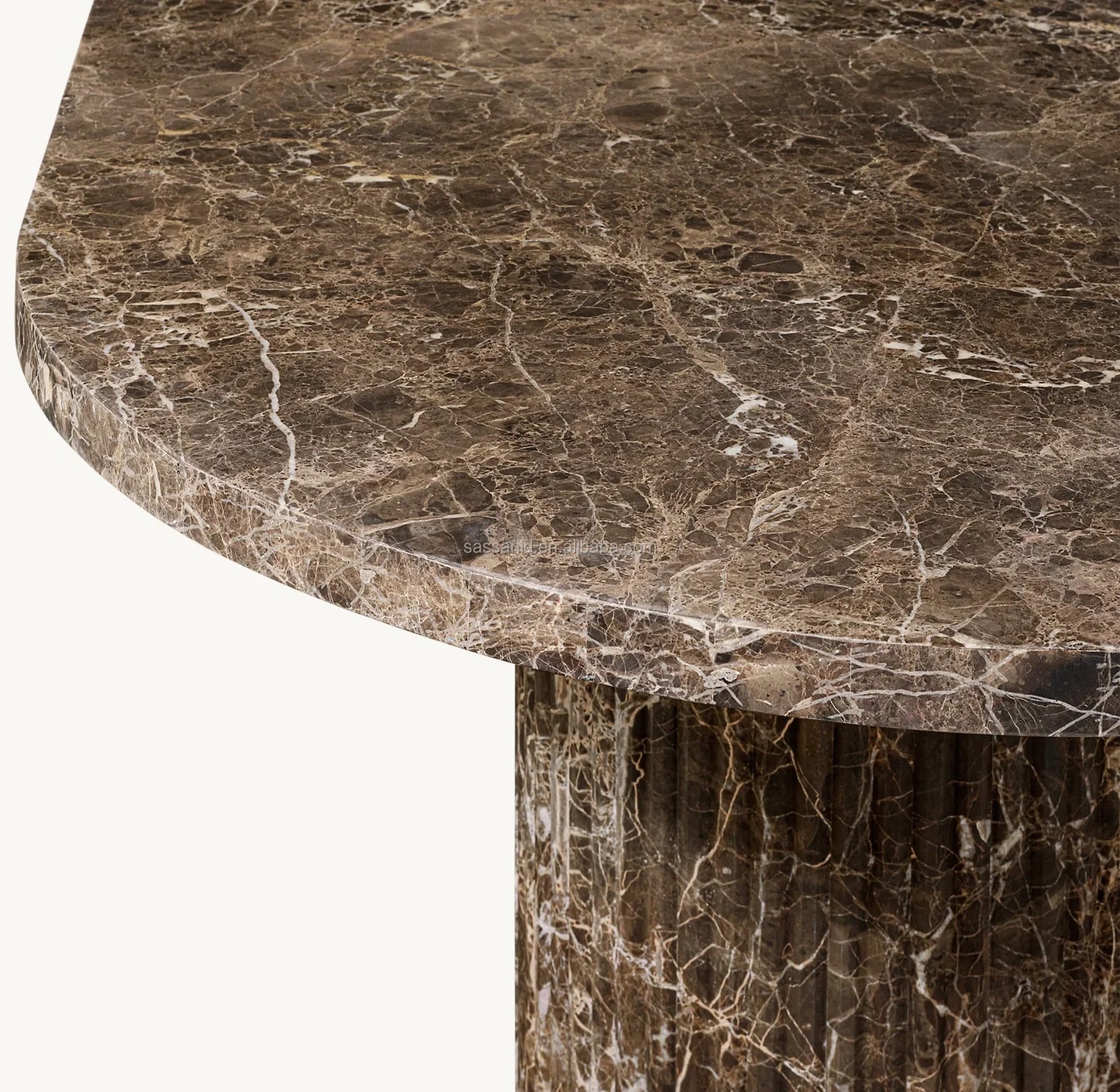 Sassanid Dining Table – Brown Emperador Marble Reeded Stone Statement Piece