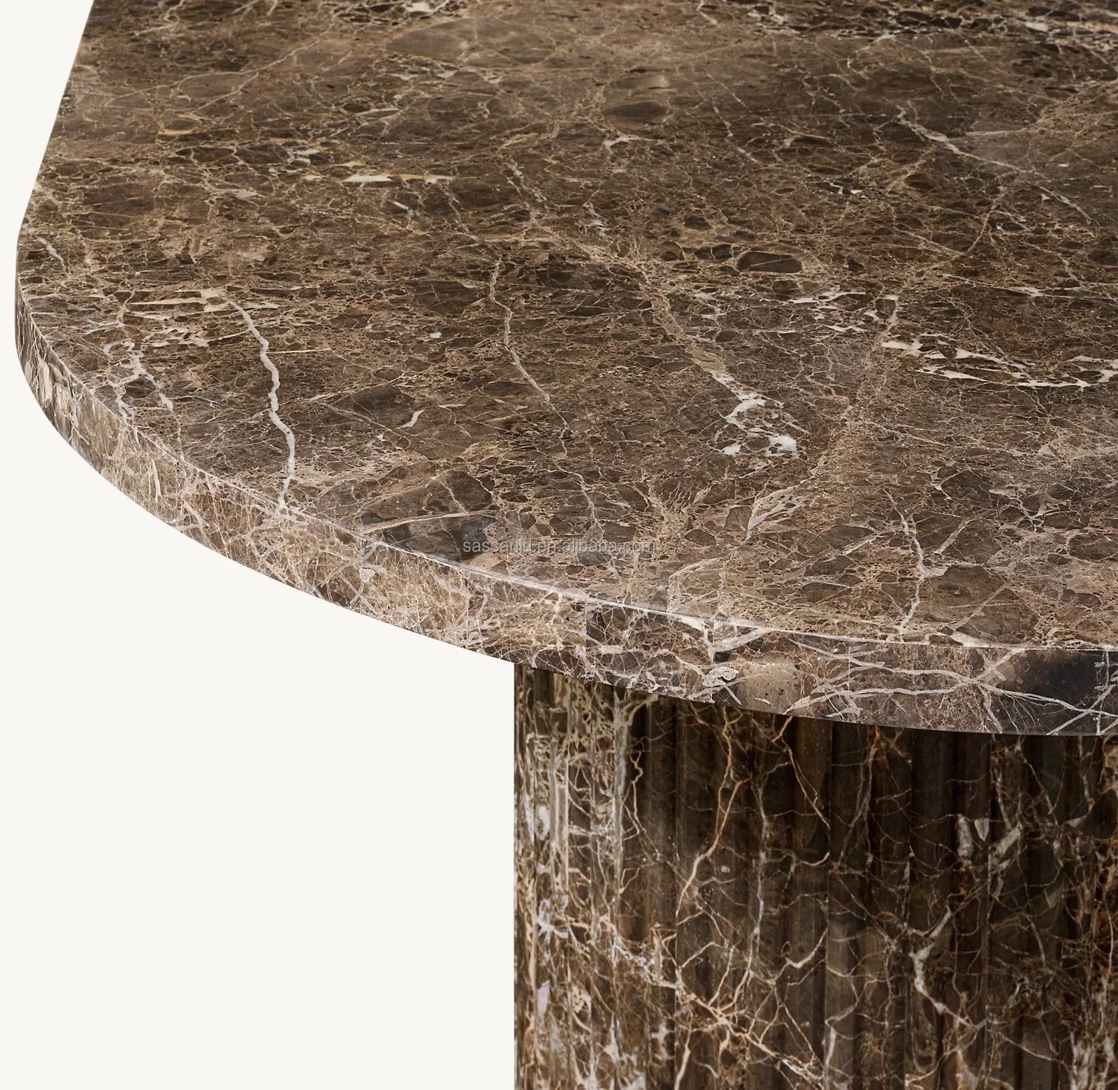 Sassanid Dining Table – Brown Emperador Marble Reeded Stone Statement Piece