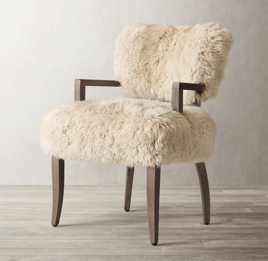 French 1940s Dining Armchair – Sheepskin & Solid Oak Contemporary Luxury