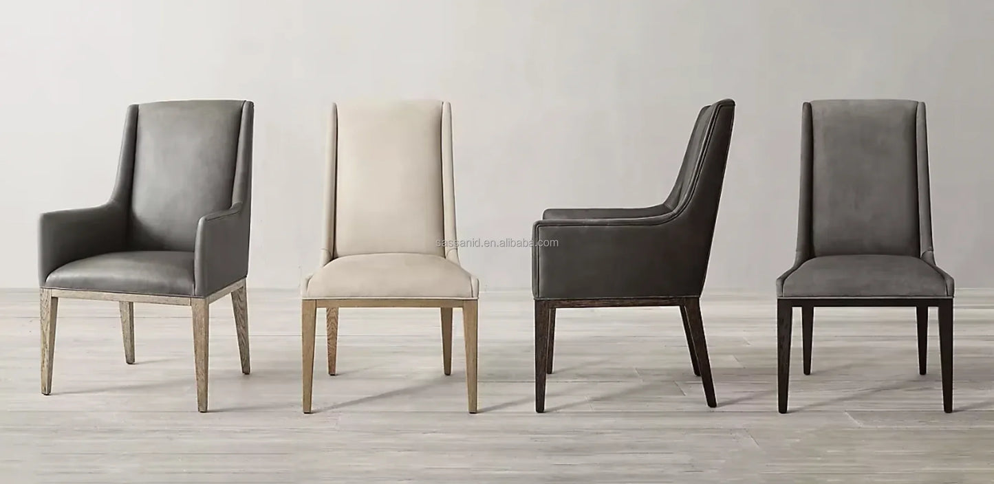 Dining Chair – Midcentury Geometric Solid Oak European Leather Statement Piece