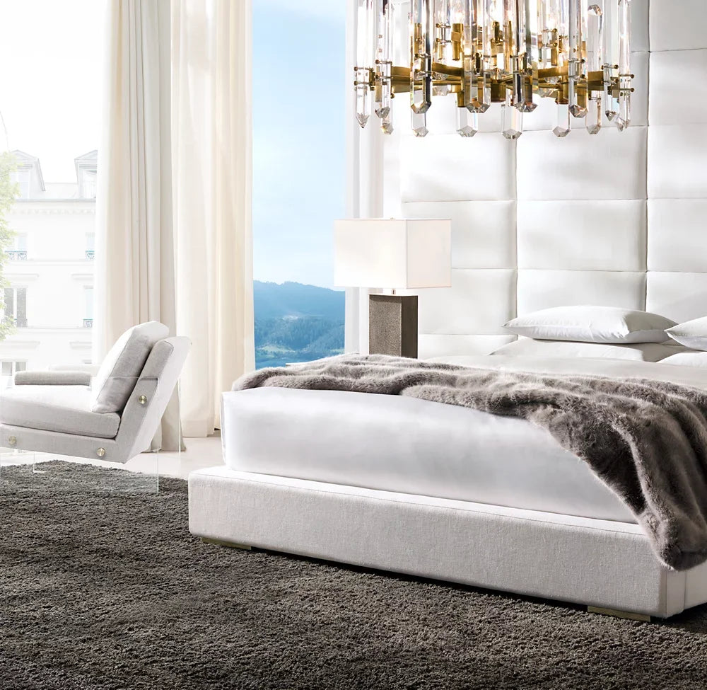 Sassanid Extended Panel Platform Bed – Luxury Fabric Upholstered Statement Piece
