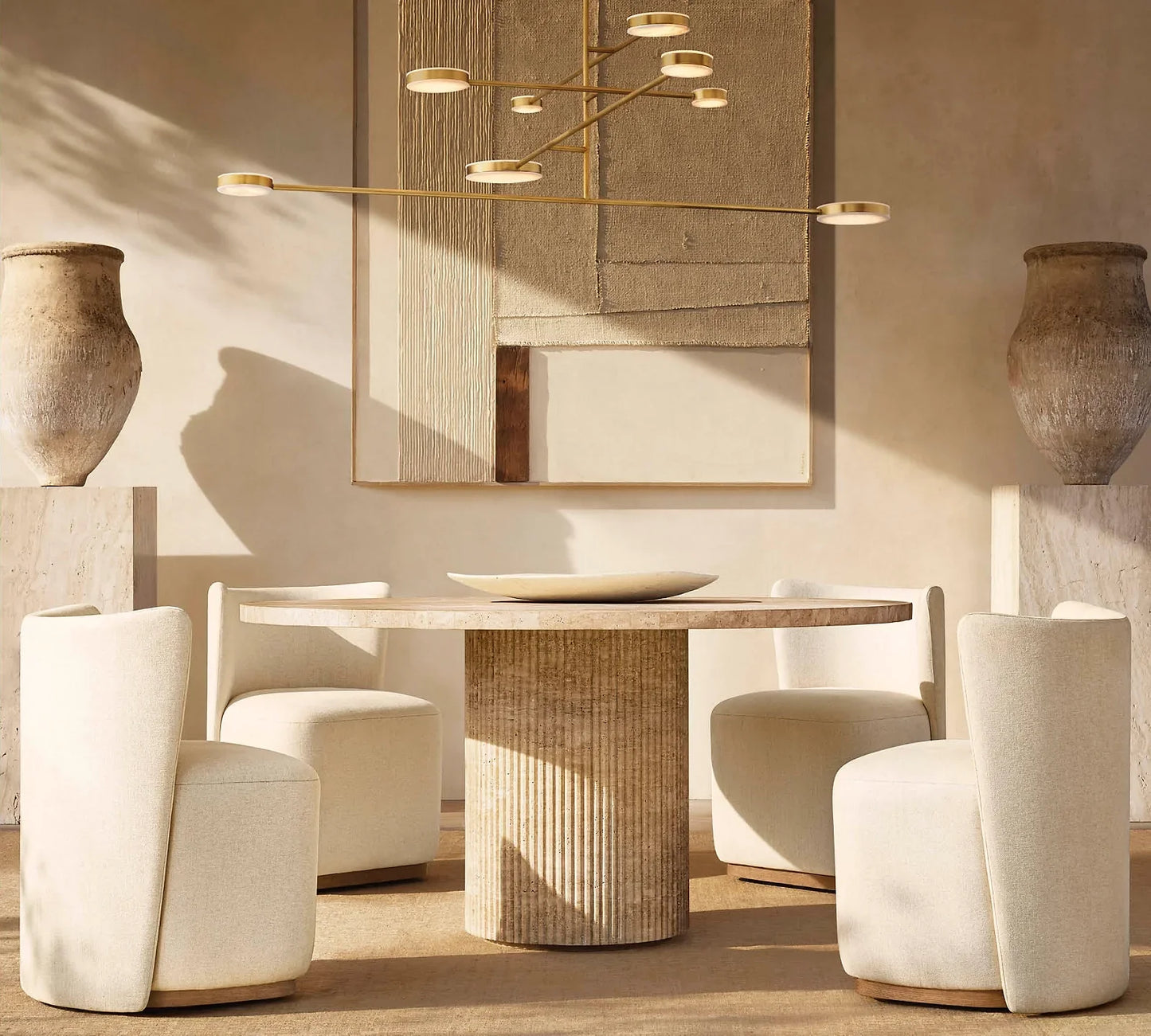 Byron Travertine Column Round Dining Table – Italian Classico Stone Statement Piece