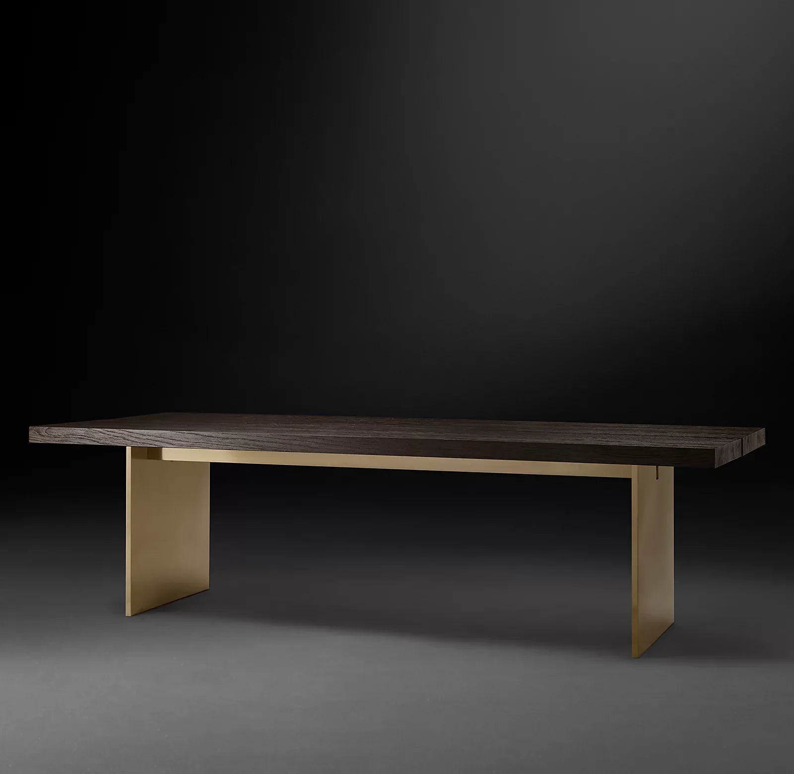 Mid-Century Channel Dining Table 72-96 Inch – Grey Oak and Brushed Pewter – Designer Statement Piece