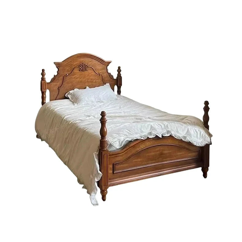 Retro Solid Wood Palace Bed – Birch Timber Statement Piece
