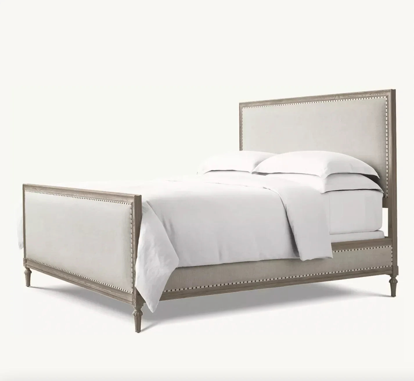 French Antique Maison Fabric Panel Bed – Antiqued Oak Statement Piece