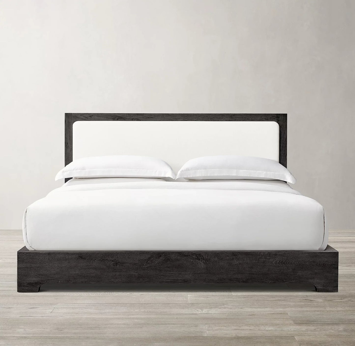 Cloud Platform Bed – Low-Profile Slipcovered Design in Aged Oak | 1600680589595