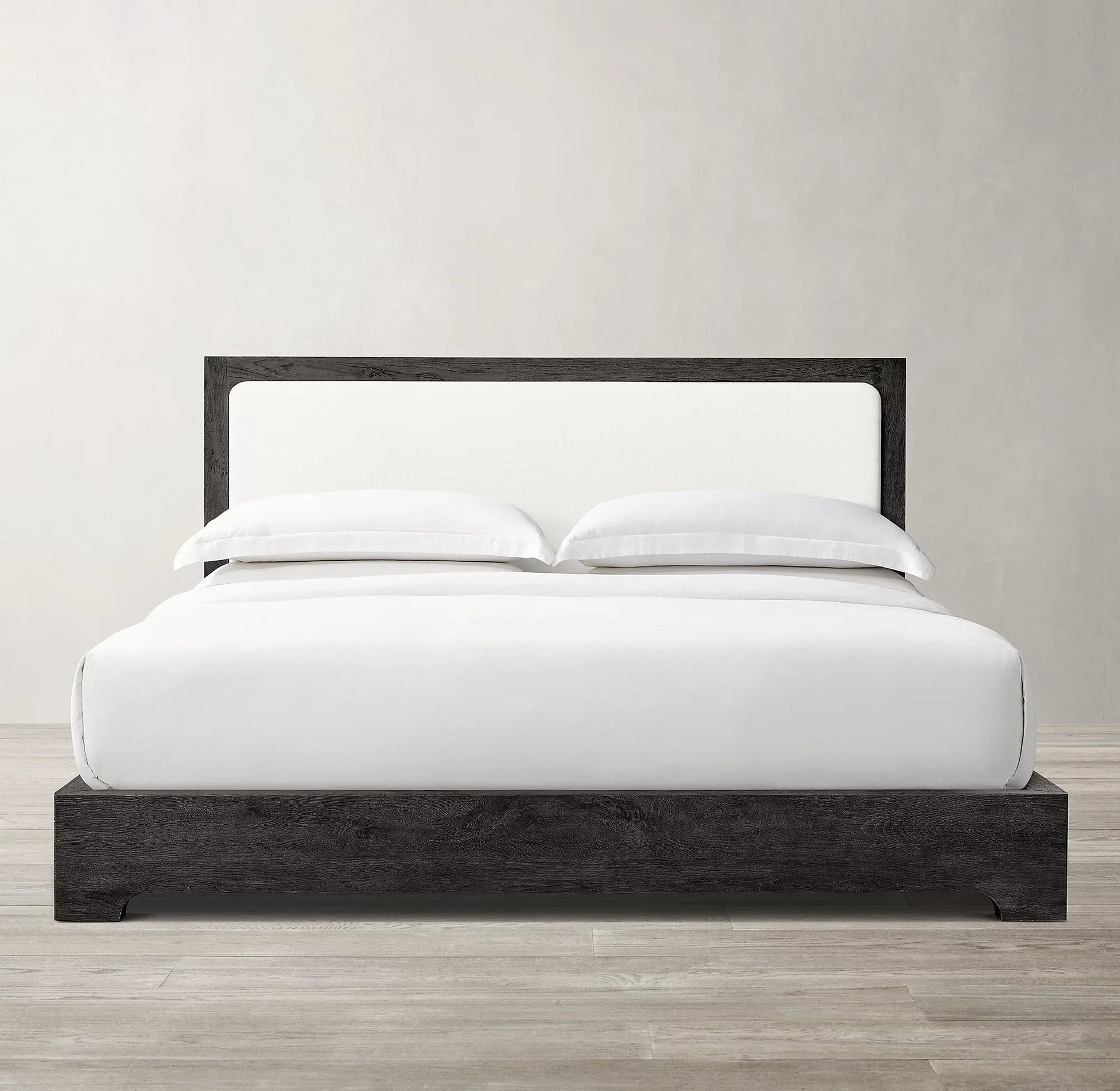 Cloud Platform Bed – Low-Profile Slipcovered Design in Aged Oak | 1600680589595