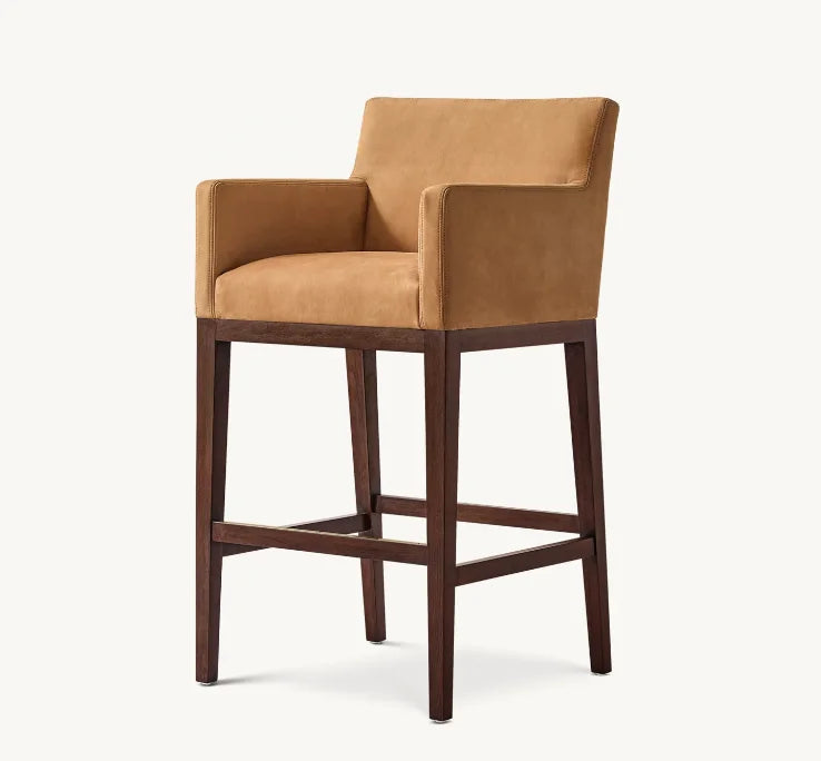 Morgen Track Arm Bar Stool – Contemporary Leather Oak Designer Furniture