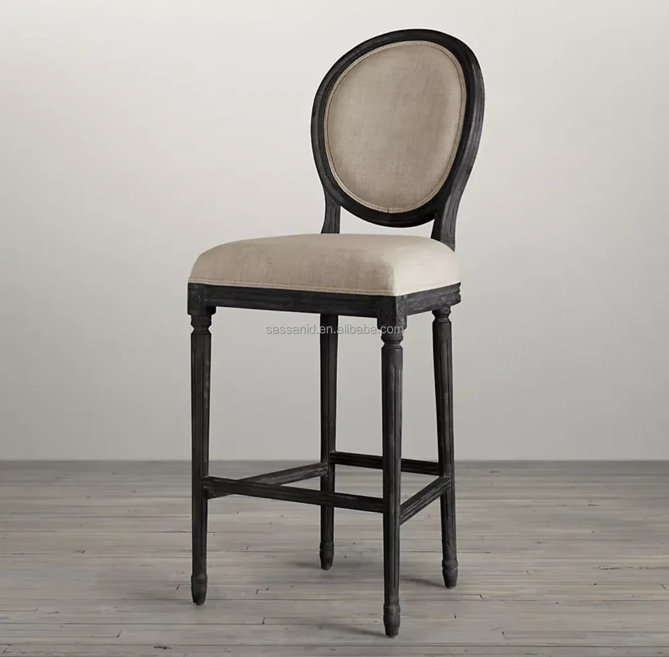 Midcentury Modern Bar Stool – Geometric Solid Oak Frame Designer Upholstered Seat