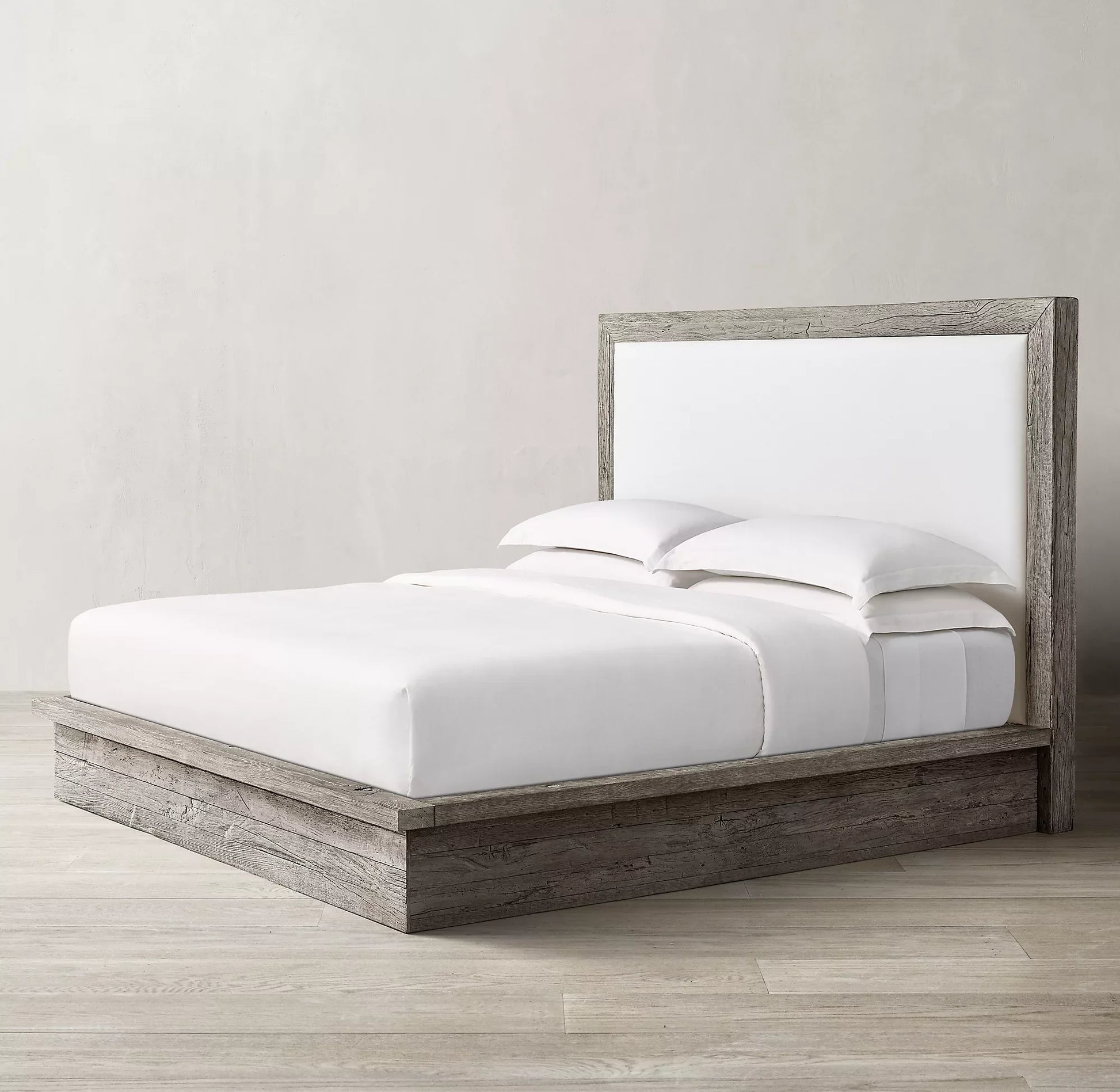 Postmodern Wing Bed – Reclaimed Oak Platform Frame Statement Piece