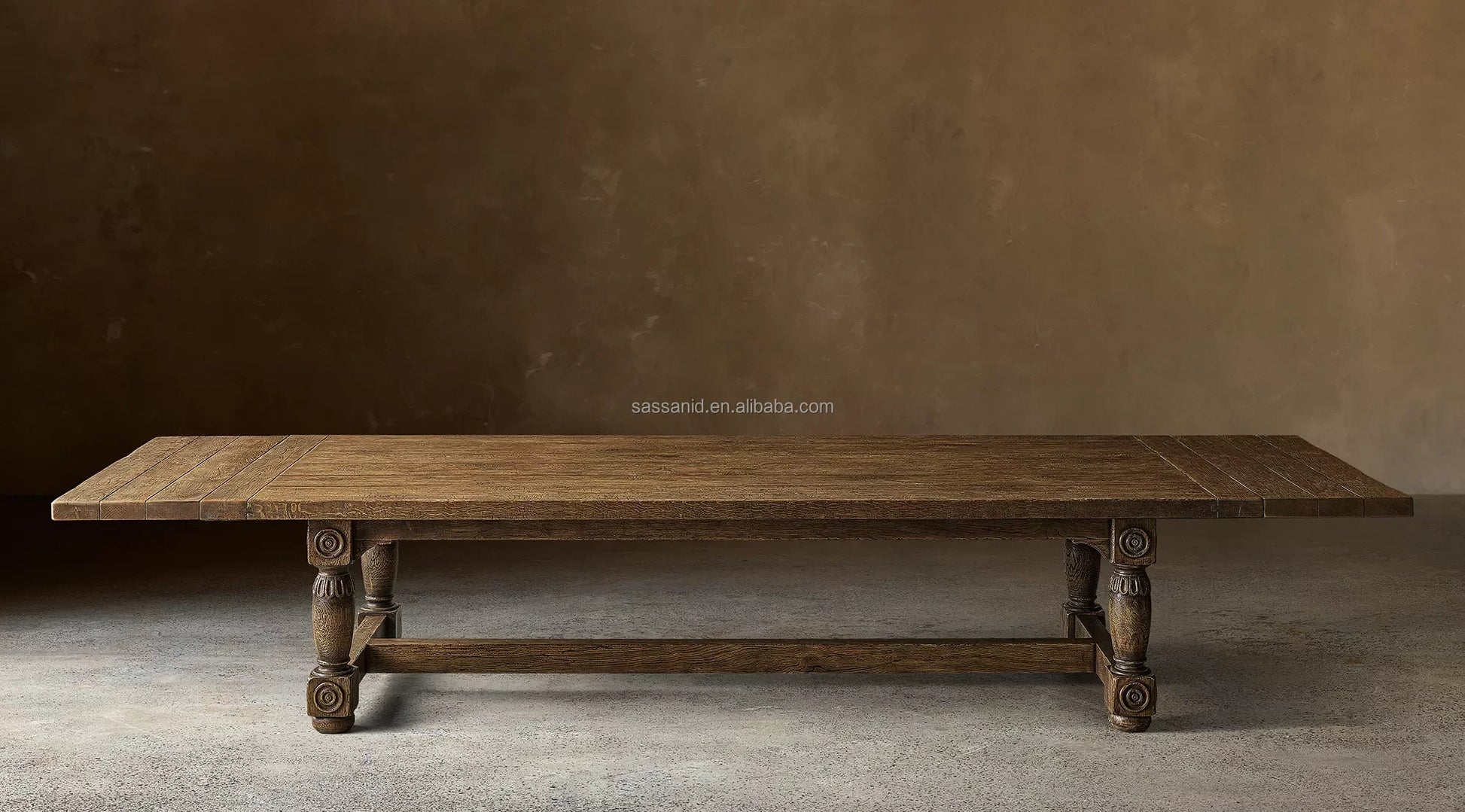 Monastery Extension Dining Table – Aged Oak & Forged Brass