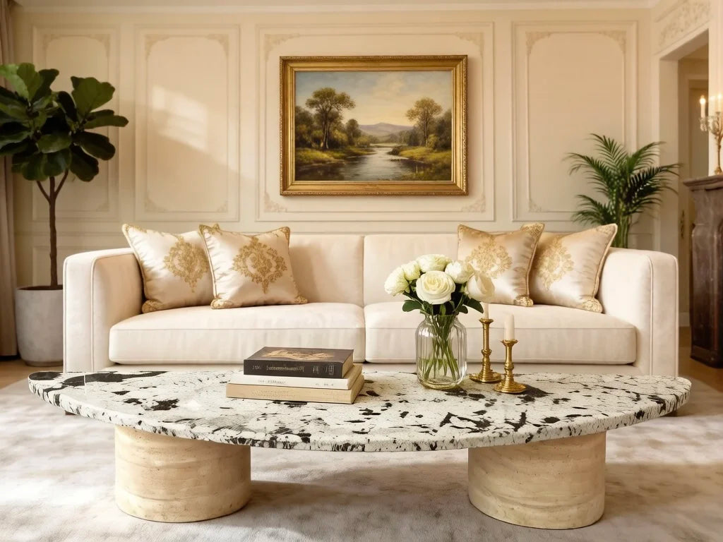 Luxury Half Moon Marble Coffee Table Modern Minimalist Elegant Italian Style for Villa