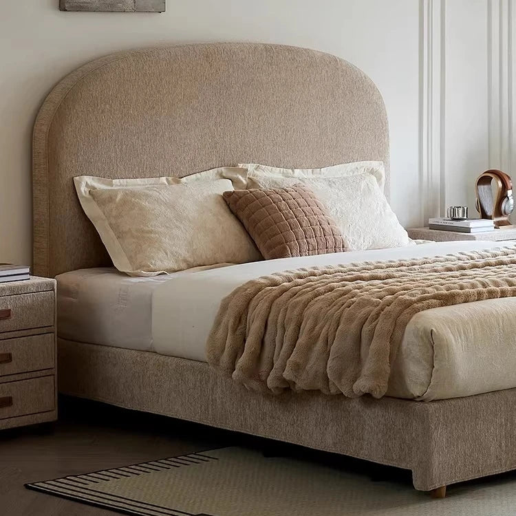 French Retro Upholstered Bed – Cream Chenille Soft Statement Piece | 26-18