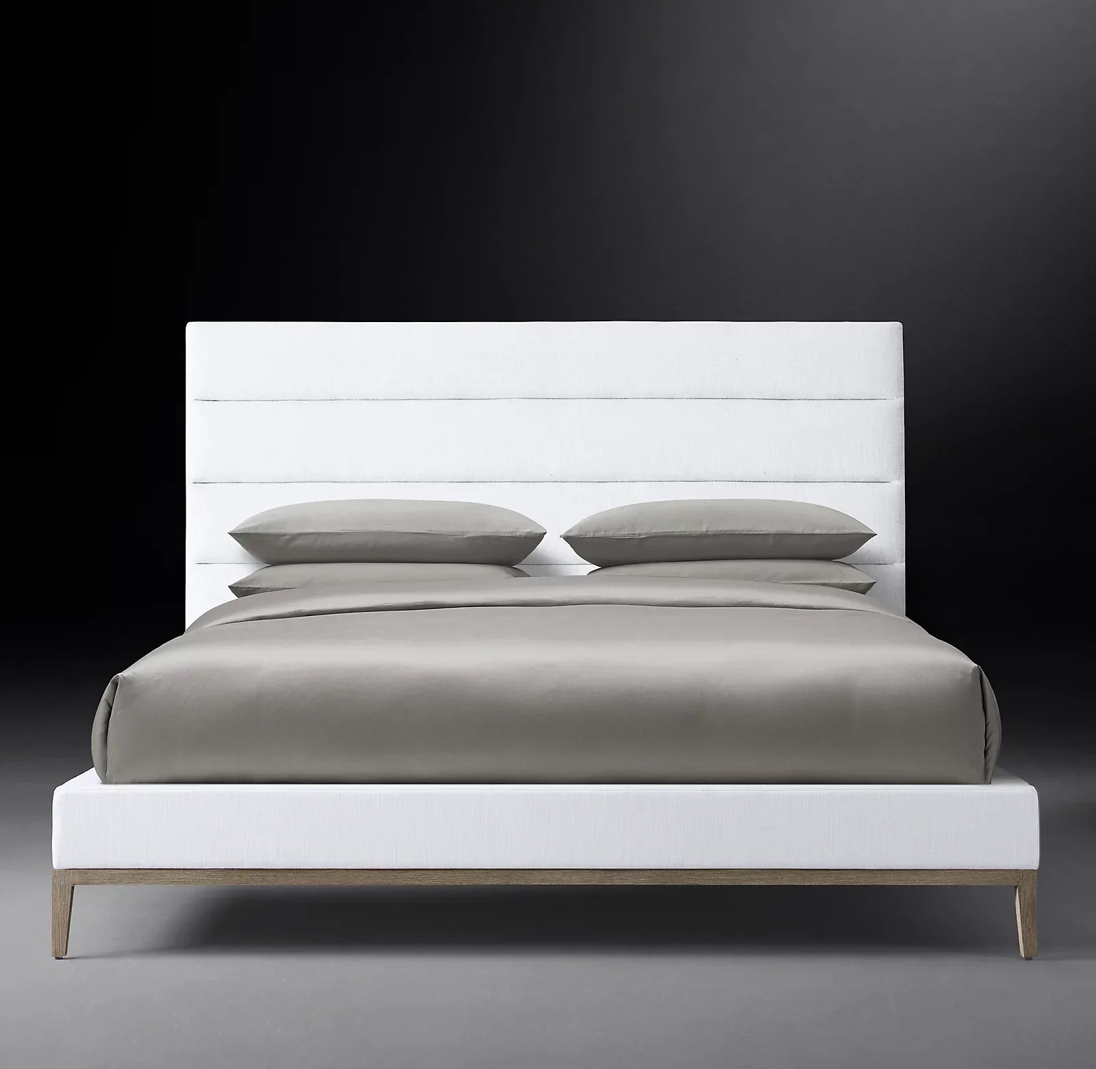 Italian Modernist Platform Bed – Winged Fabric Panel with Oak Base | 1600356053025