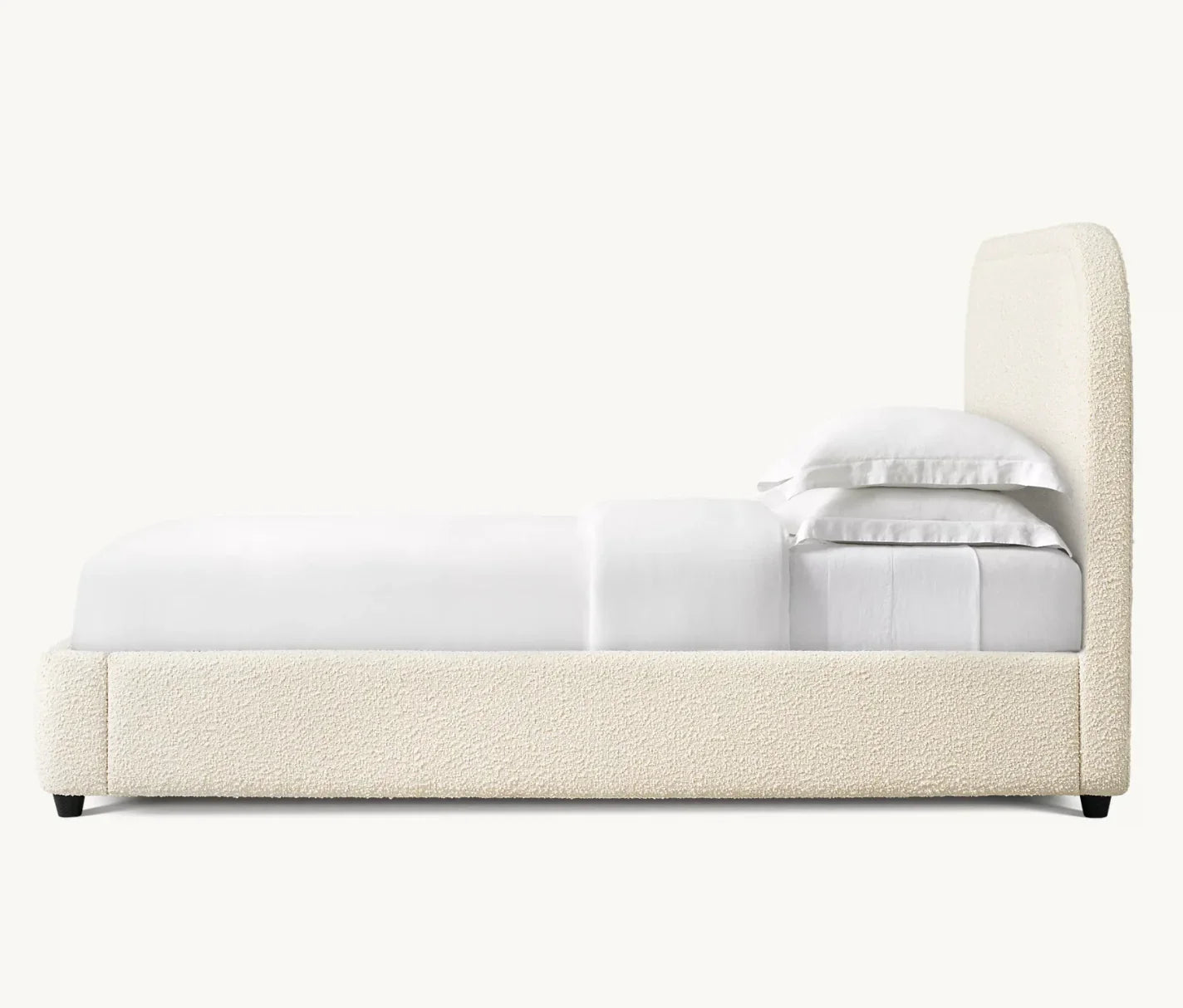 Upholstered Panel Bed – Tufted Headboard, White Berkshire Leather, Modern