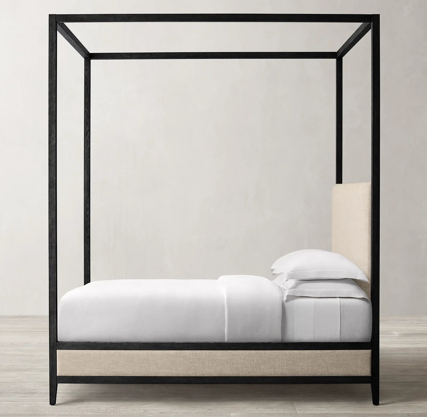 French Contemporary Fabric Panel Canopy Bed – Oak Design Piece | 1600851081158