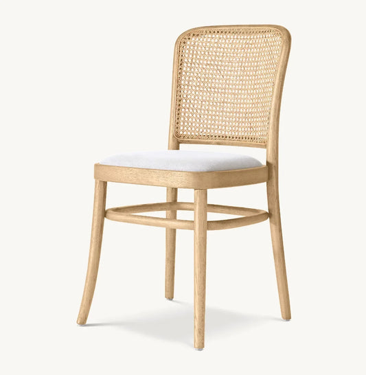 Juliette Cane Back Dining Side Chair – Solid Oak and Leather Mid-Century Design