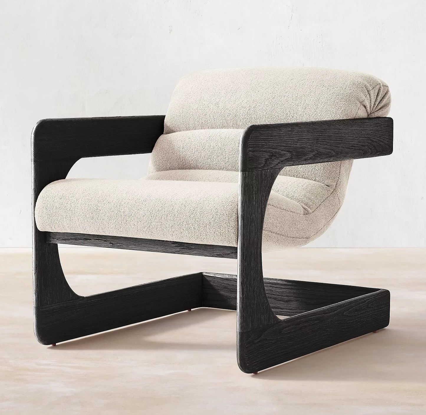 Axell Lounge Chair – Geometric Solid Oak and Boucle Mid-Century Statement Piece