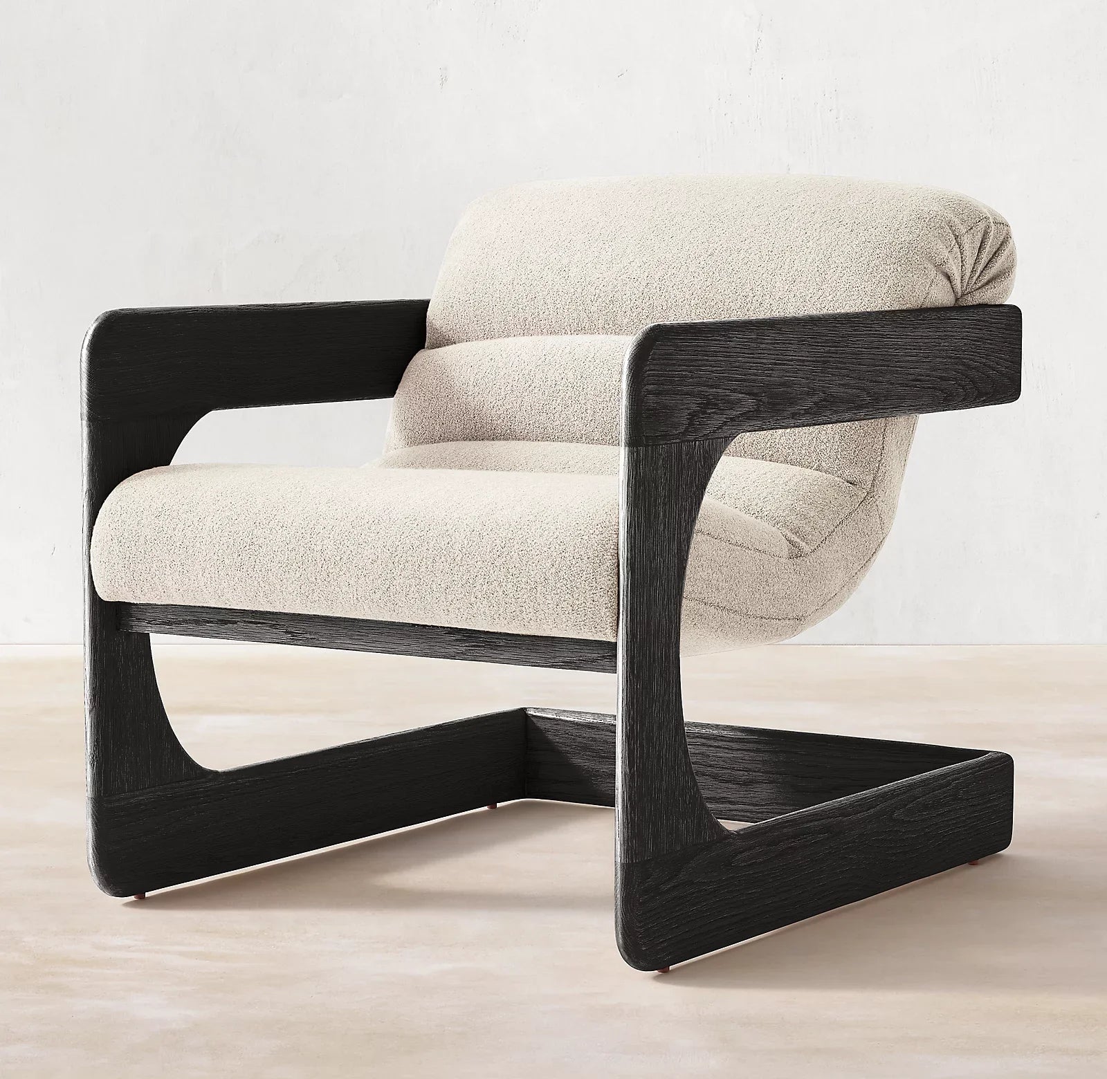 Axell Lounge Chair – Geometric Solid Oak and Boucle Mid-Century Statement Piece