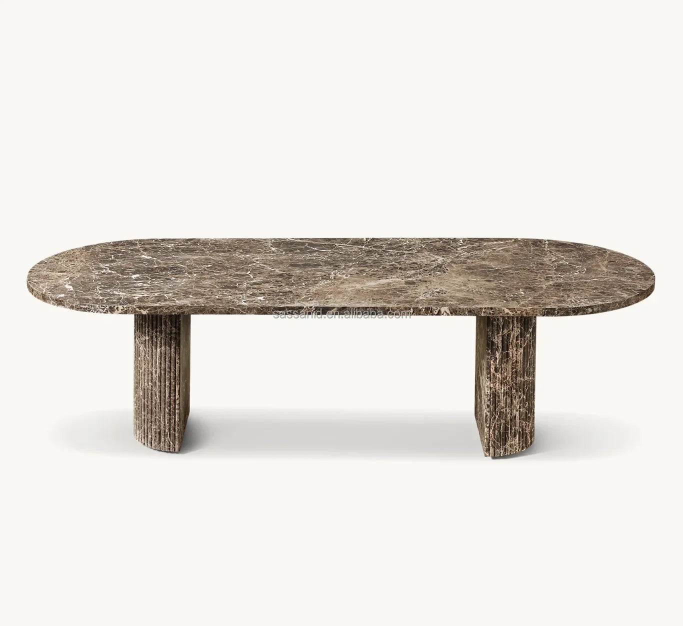 Sassanid Dining Table – Brown Emperador Marble Reeded Stone Statement Piece