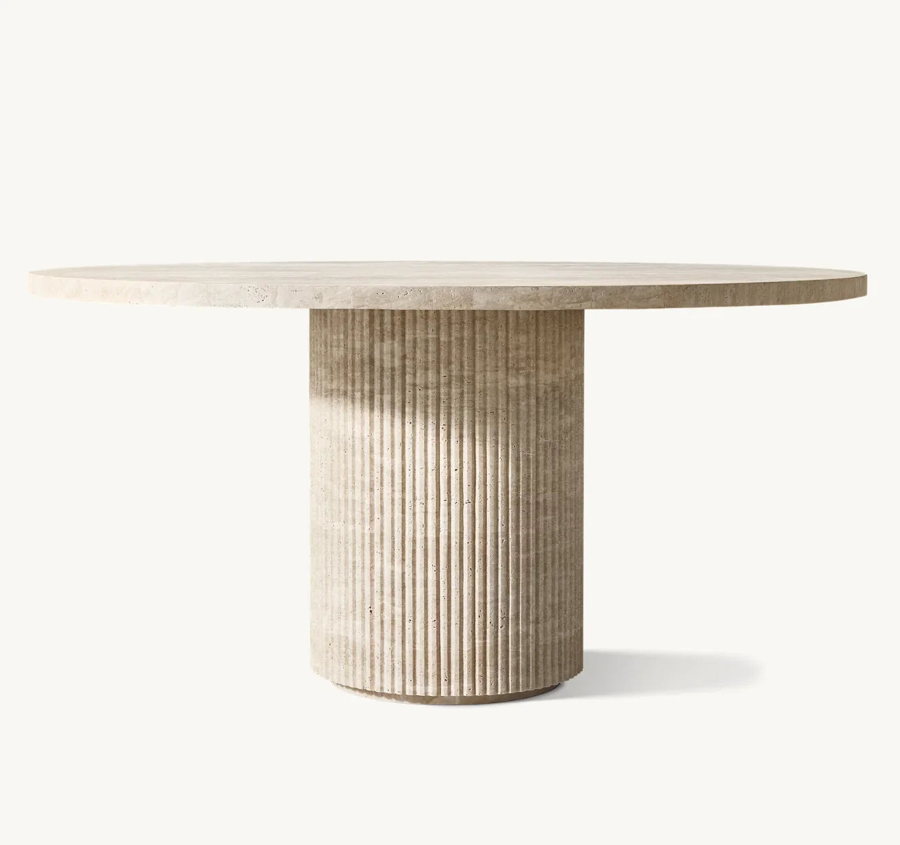 Byron Travertine Column Round Dining Table – Italian Classico Stone Statement Piece