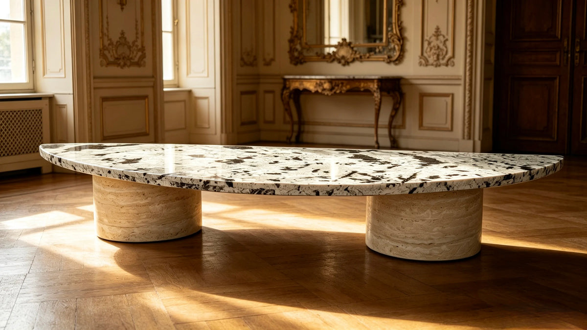 Luxury Half Moon Marble Coffee Table Modern Minimalist Elegant Italian Style for Villa