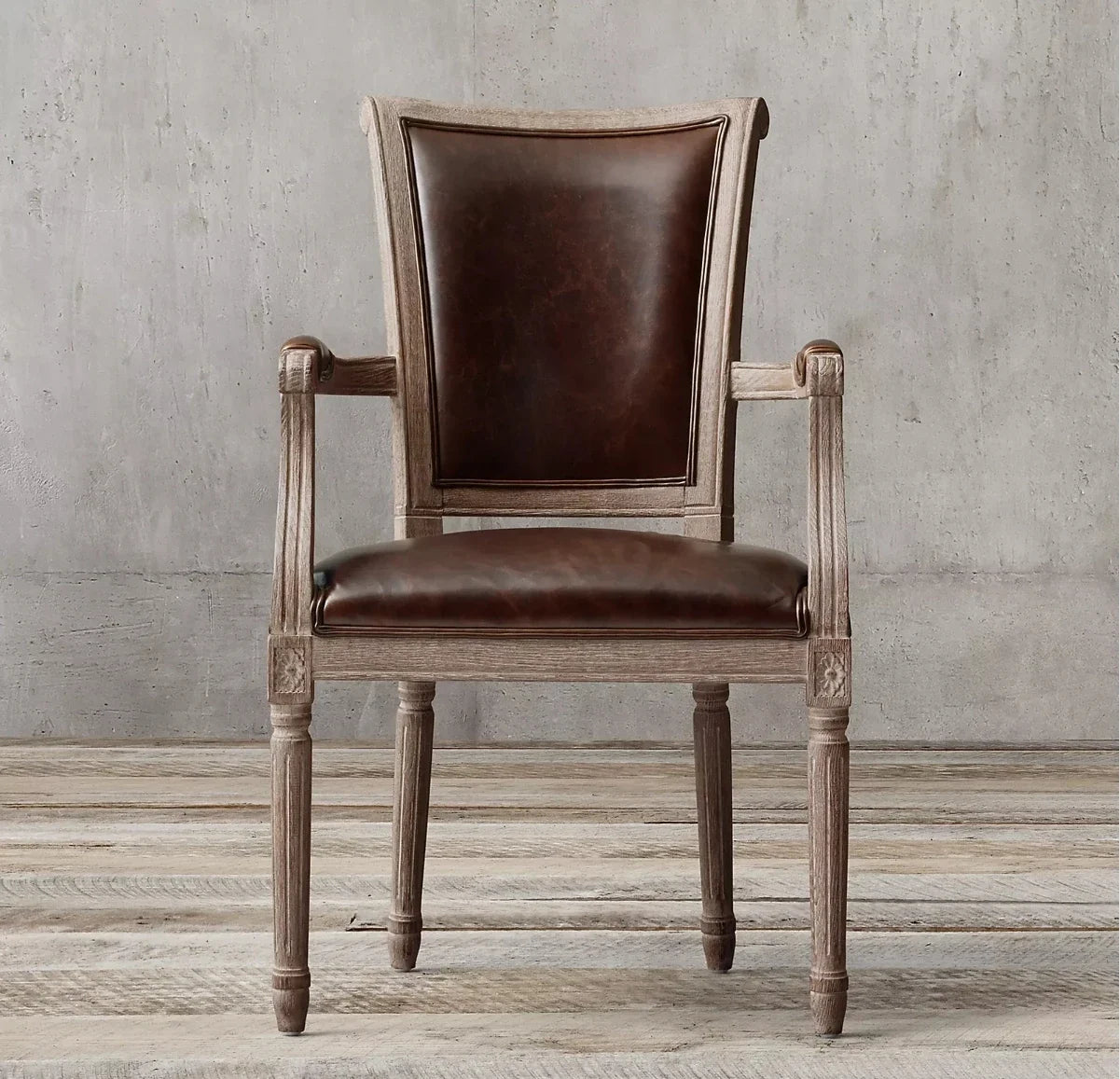 Vintage French Flare Dining Armchair – Barrel Seat Leather & Oak