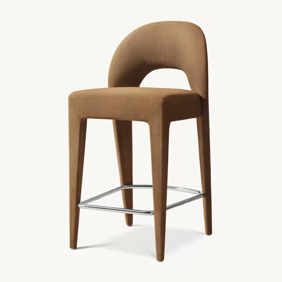 Belgian Design Sculptural Bar Stool – Burnt Caramel Performance Fabric Statement Piece