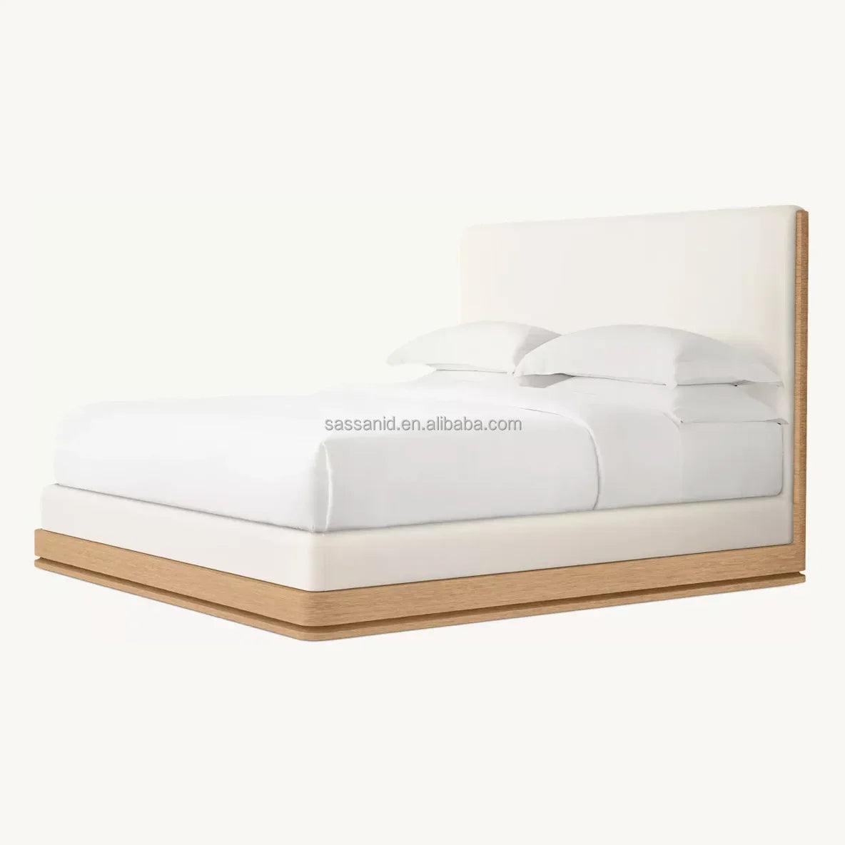 Upholstered Platform Bed – Contemporary Brushed Oak Fabric Statement Piece | 1601307746720
