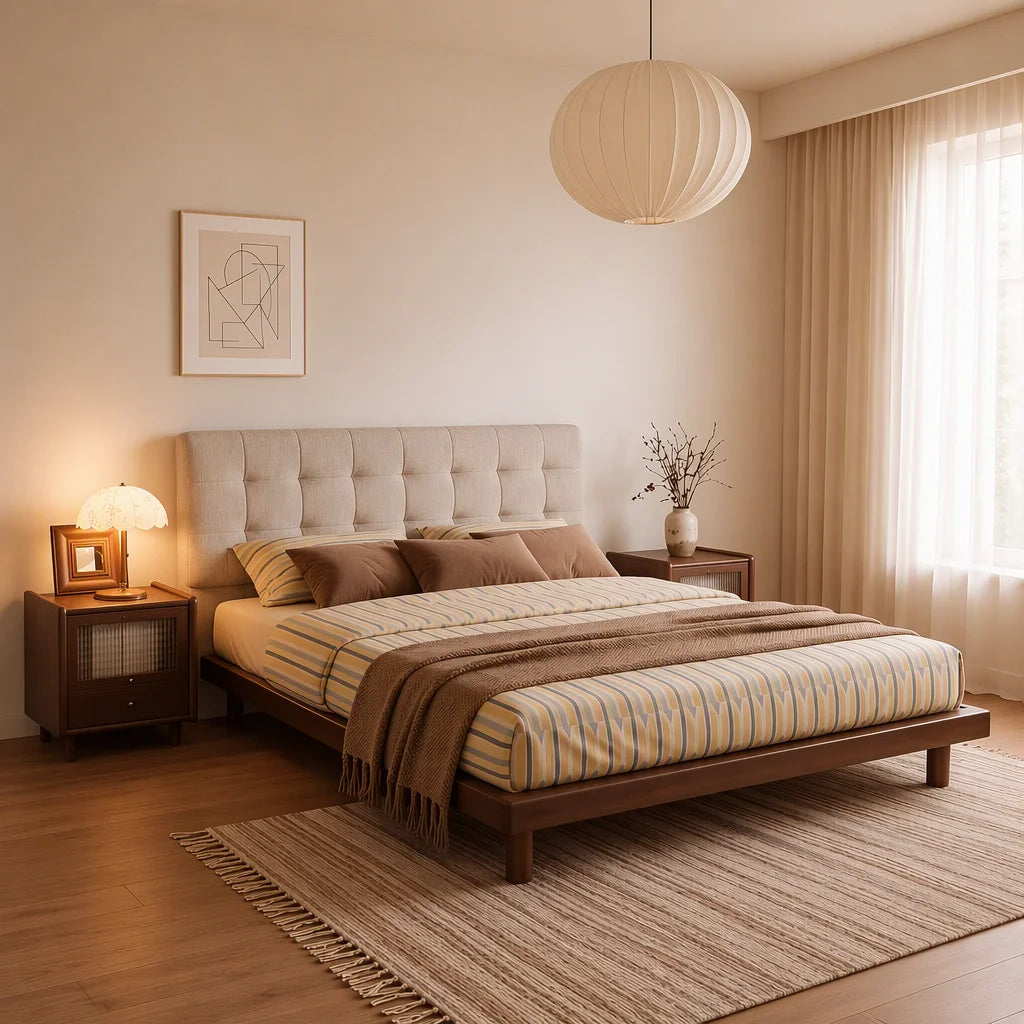Luxury YZ-G435# Solid Walnut Wood Bed Frame Modern Italian Style for Villa