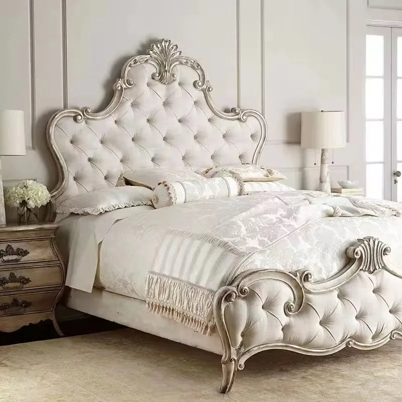 Solid Wood Bed, French Palace Carving – Birch Timber Statement Piece
