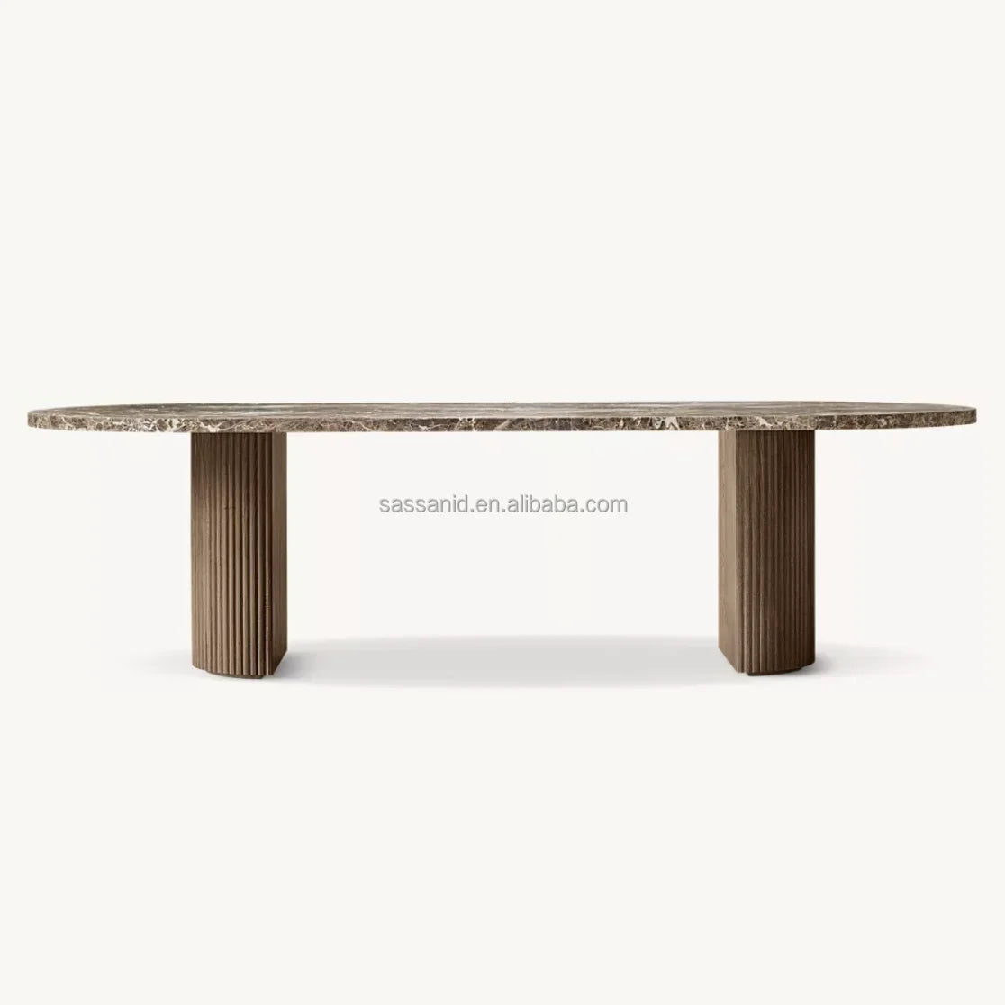 Byron Dining Table – Emperador Marble Inlay – Solid Oak Statement Piece