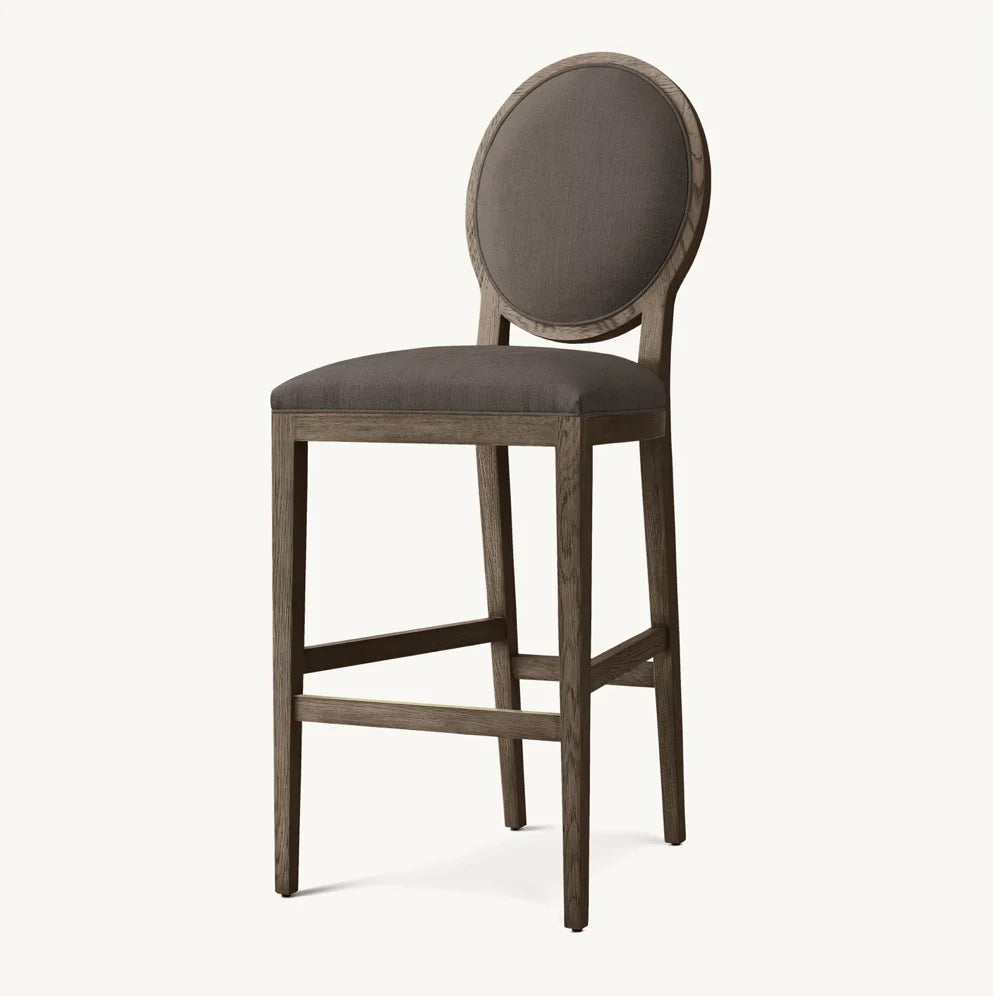 French Contemporary Bar Stool – Oak & Fabric European Designer Statement Piece