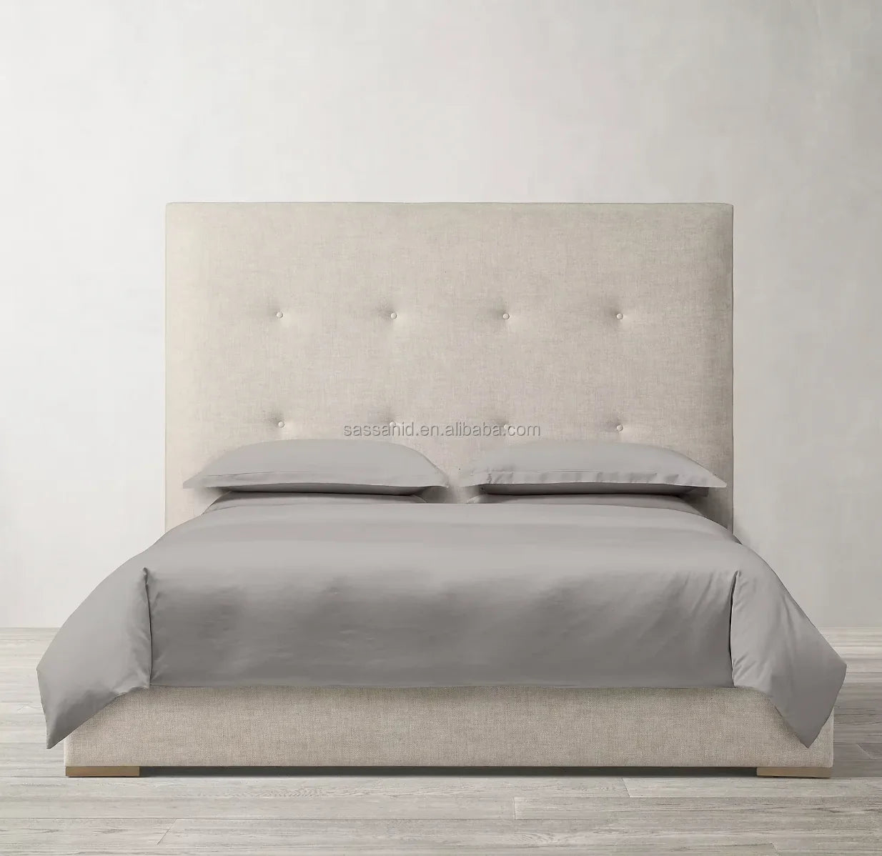 Wingback Bed with Box-Tufted Panel – Oak & Upholstered Re Home Contemporary French