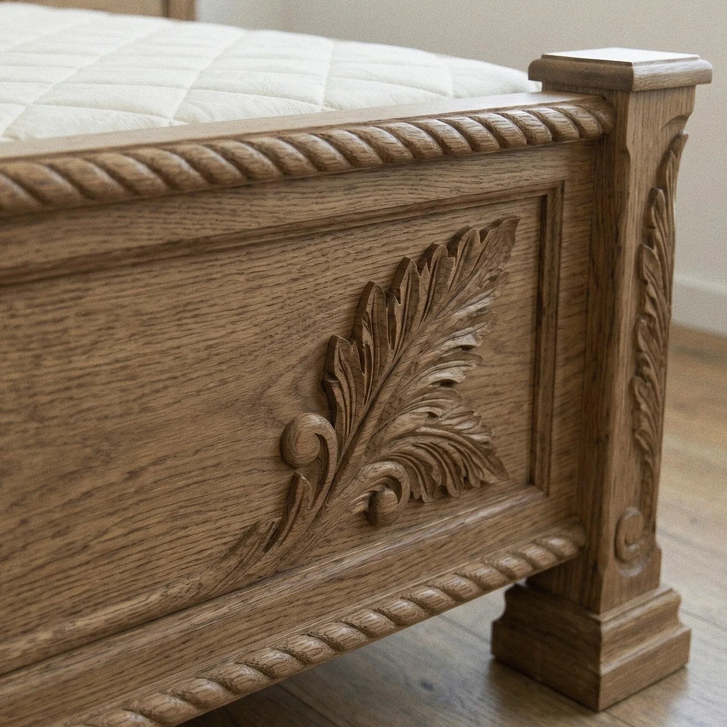 French Retro Carved Bed – Solid White Ash Wabi-Sabi Statement | 26-48