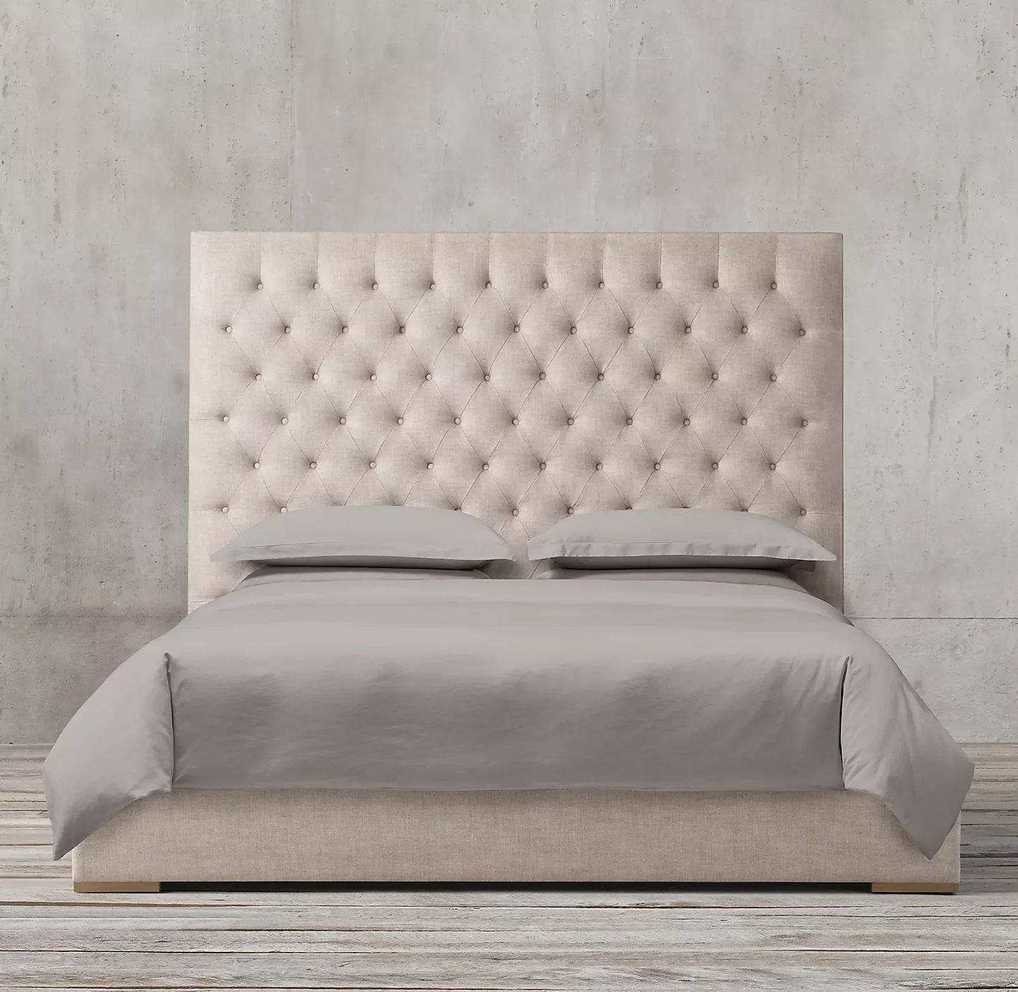 Midcentury French Panel Bed – Diamond-Tufted Wing Design in Brushed Oak Statement Piece | 1600681054680