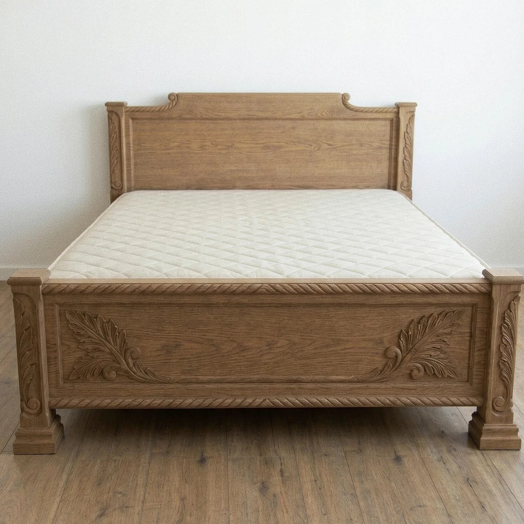 French Retro Carved Bed – Solid White Ash Wabi-Sabi Statement | 26-48
