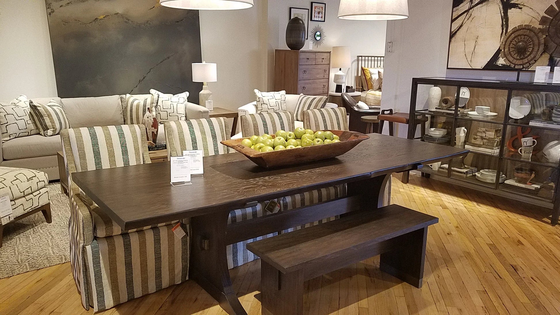 Dining Table – Trestle Base Walnut Finish Contemporary Farmhouse | 103389622278